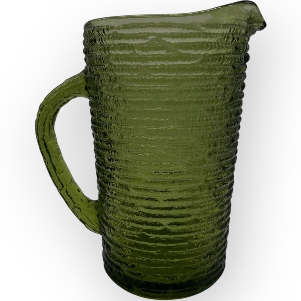 Vintage Anchor Hocking Soreno Avocado Green Glass Juice Pitcher Vase‎ 7" Grandma